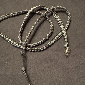 Handmade Beaded Leather Wrap Bracelet Black Gray